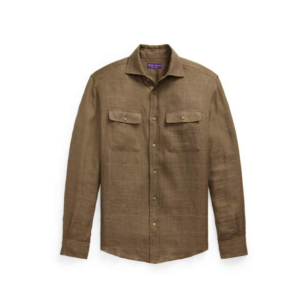 Checked Linen Twill Shirt Purple Label 1