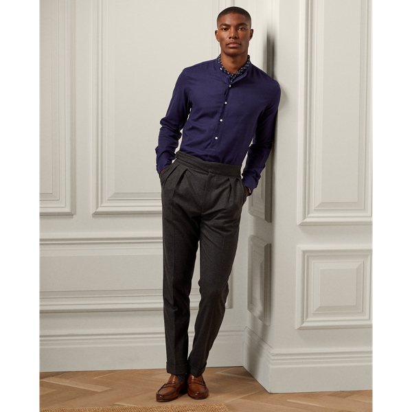 Classic Chairman Navy Herringbone Flannel Popover Shirt Purple Label 4