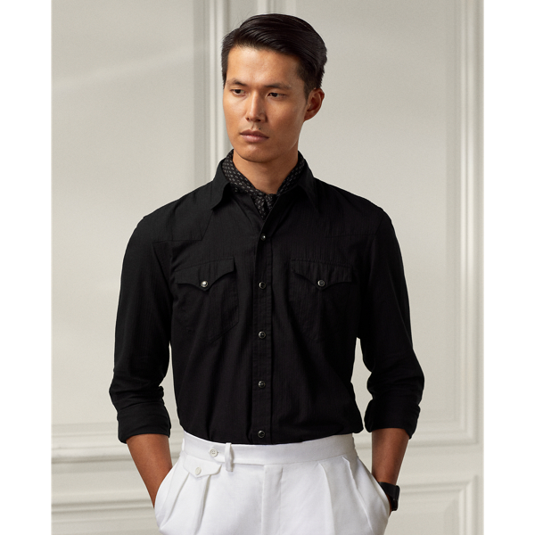 Classic Black Herringbone Western Shirt Purple Label 4