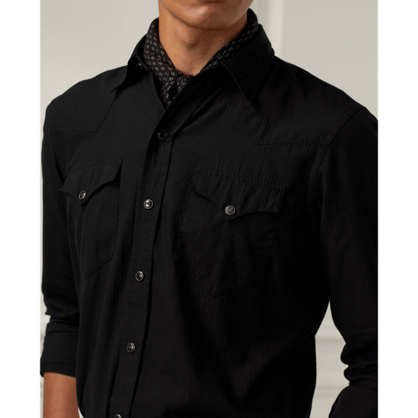 Classic Black Herringbone Western Shirt Purple Label 6