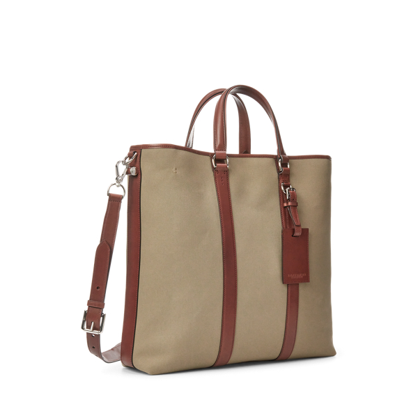 Tan Leather-Trim Canvas Tote Purple Label 3