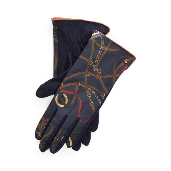 Equestrian-Print Tech Gloves Lauren 1