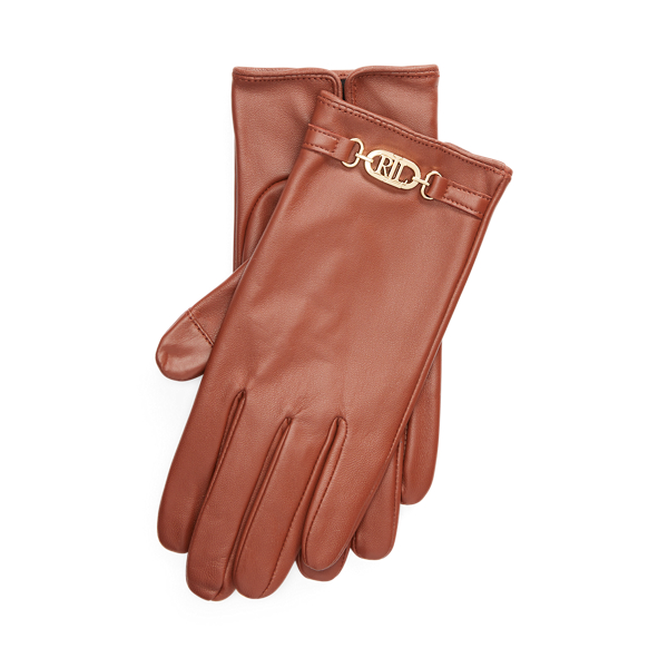 Gants tactiles &agrave; logo en peau de mouton Lauren en 1