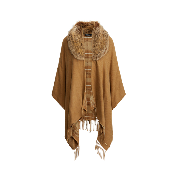Poncho r&eacute;versible avec fausse fourrure