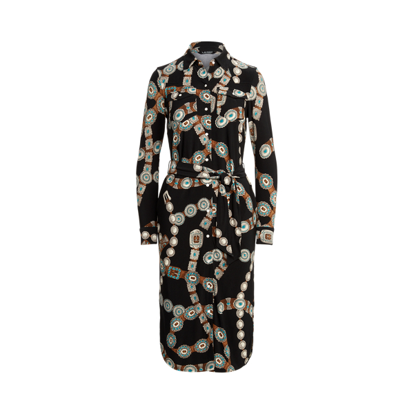 Belt-Print Jersey Shirtdress Lauren 1
