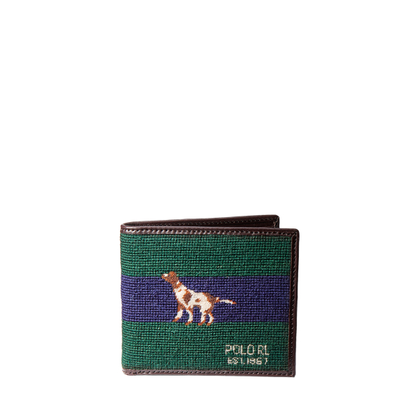 Leather-Trim Needlepoint Wallet