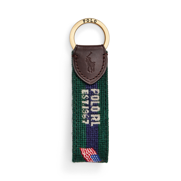 Calfskin-Trim Needlepoint Key Fob