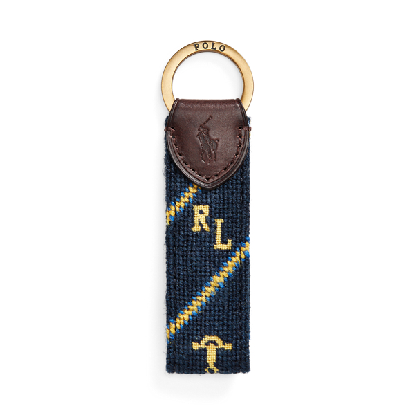 Leather-Trim Needlepoint Key Fob