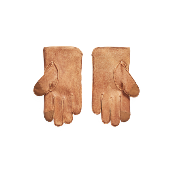 Isolierte Touchscreen-Lederhandschuhe Polo Ralph Lauren in Sandbraune Patina 2
