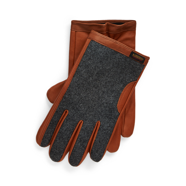 Leather Wool Blend Touch Screen Gloves for Men Ralph Lauren DZ