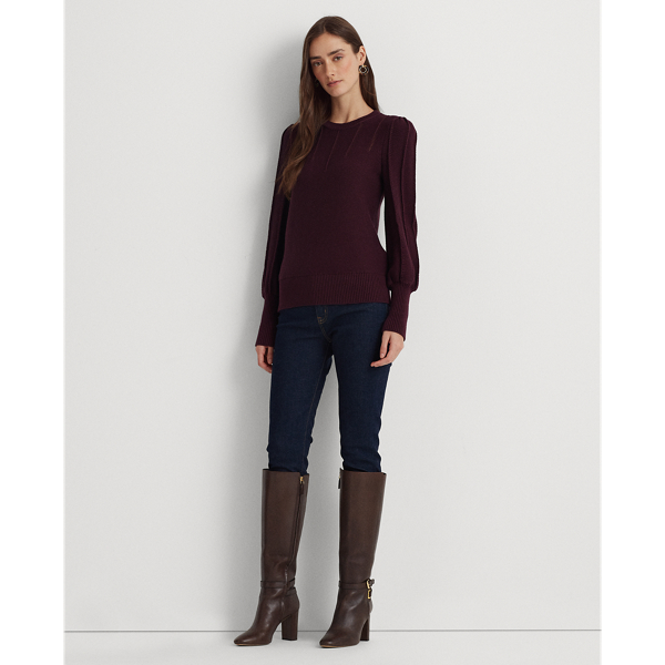 Pinot Noir Puff-Sleeve Cotton Sweater Lauren 4
