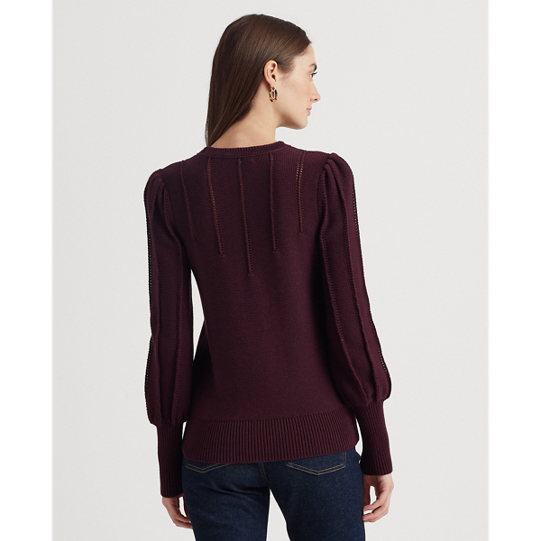 Pinot Noir Puff-Sleeve Cotton Sweater Lauren 5