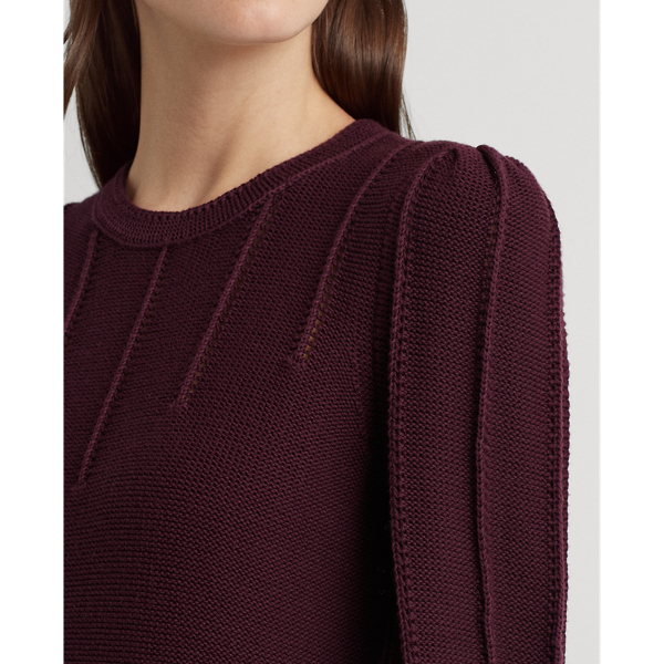 Pinot Noir Puff-Sleeve Cotton Sweater Lauren 6