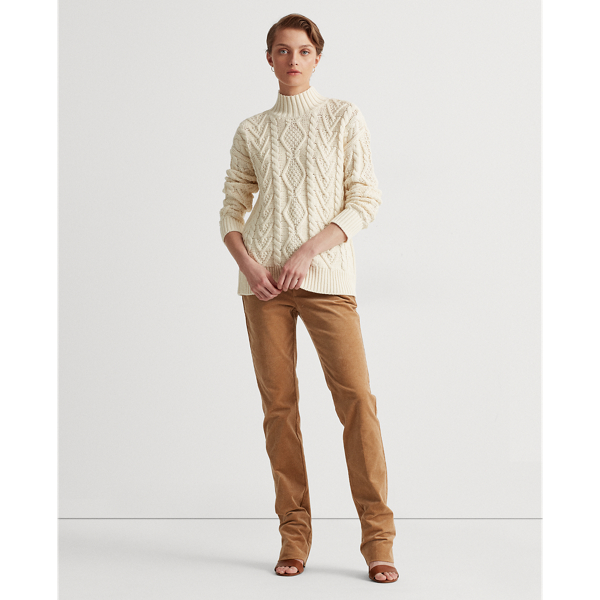 Mascarpone Cream Cable-Knit Mockneck Sweater Lauren 4