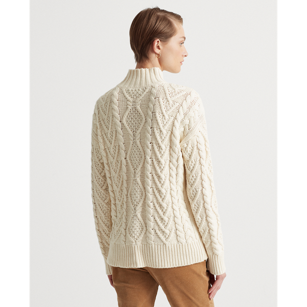 Mascarpone Cream Cable-Knit Mockneck Sweater Lauren 5