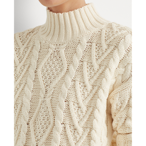 Mascarpone Cream Cable-Knit Mockneck Sweater Lauren 6