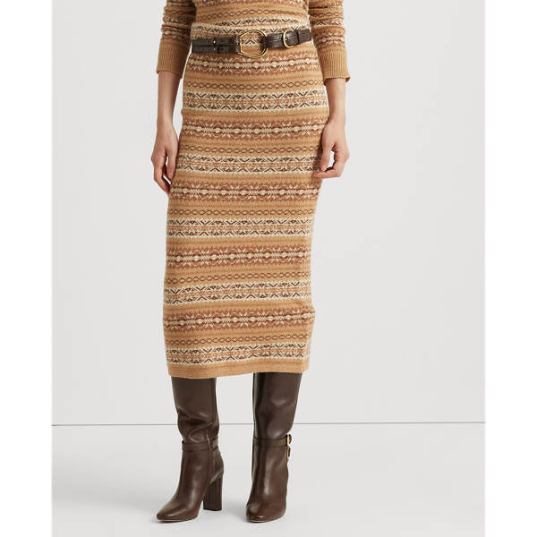 Camel Multi Fair Isle Wool-Blend Pencil Skirt Lauren 4