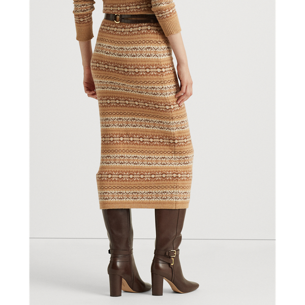 Camel Multi Fair Isle Wool-Blend Pencil Skirt Lauren 5