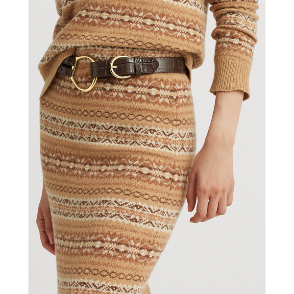 Camel Multi Fair Isle Wool-Blend Pencil Skirt Lauren 6