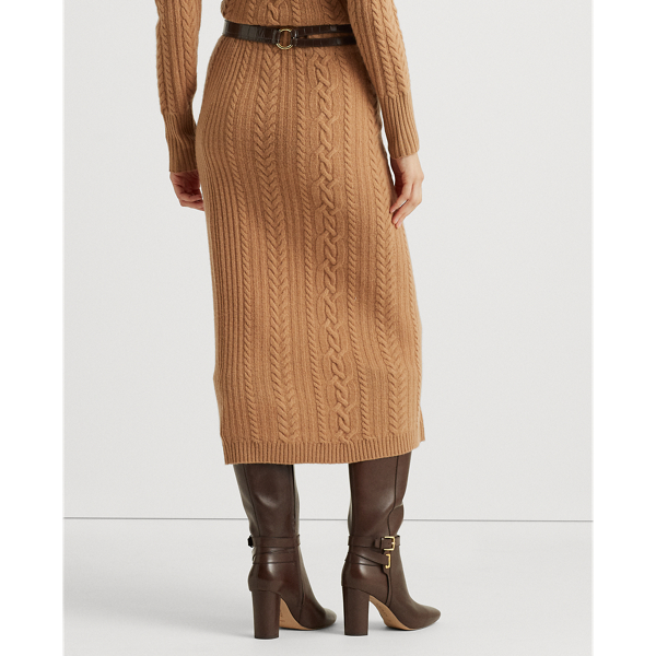 Classic Camel Cable-Knit Wool-Cashmere Pencil Skirt Lauren 5