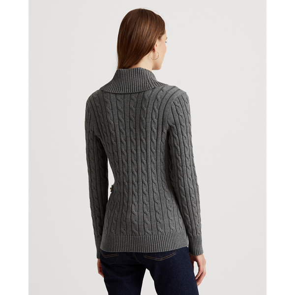 Lexington Grey Heather Cable-Knit Buckle-Trim Sweater Lauren 5