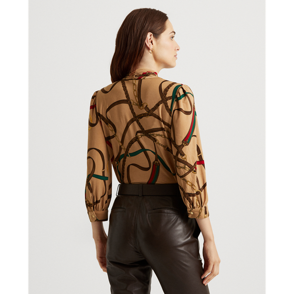 Classic Camel Multi Equestrian-Print Mockneck Top Lauren 4