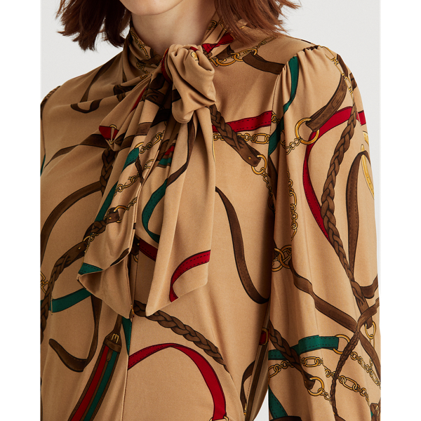 Classic Camel Multi Equestrian-Print Mockneck Top Lauren 5