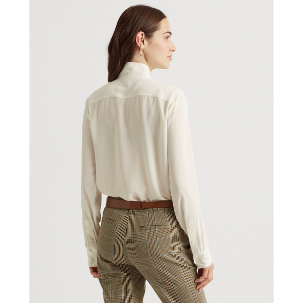 Mascarpone Cream Georgette Tie-Neck Blouse Lauren 5