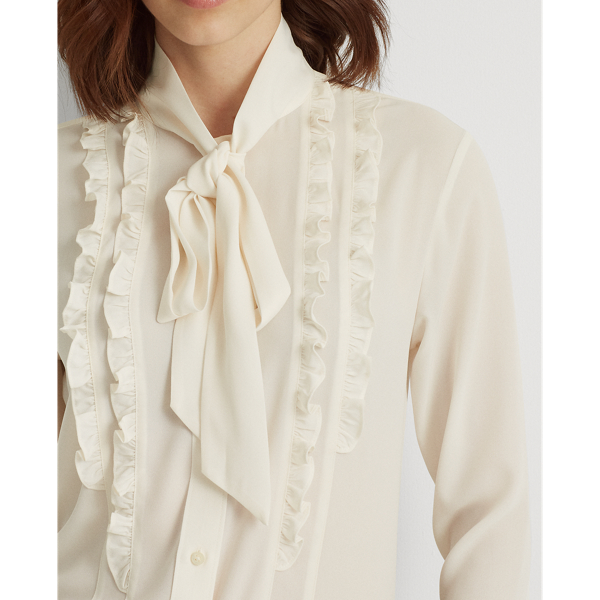 Mascarpone Cream Georgette Tie-Neck Blouse Lauren 6