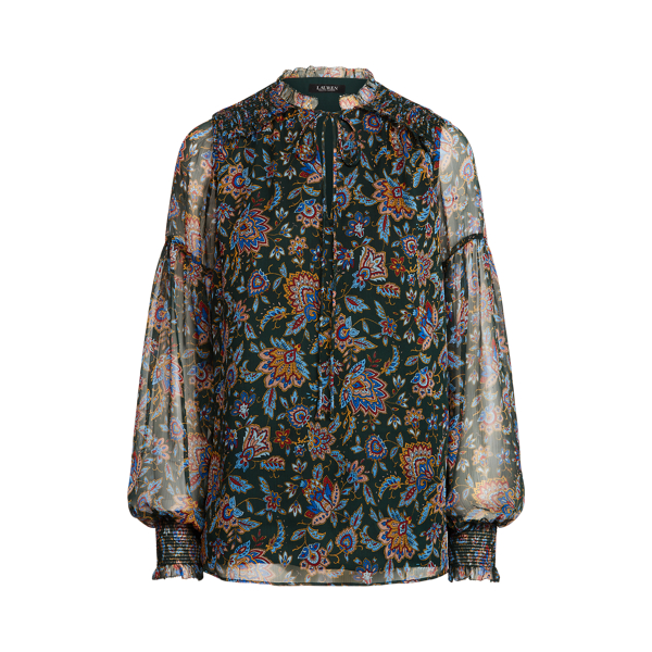 Ascot-Print Georgette Blouse Lauren 1