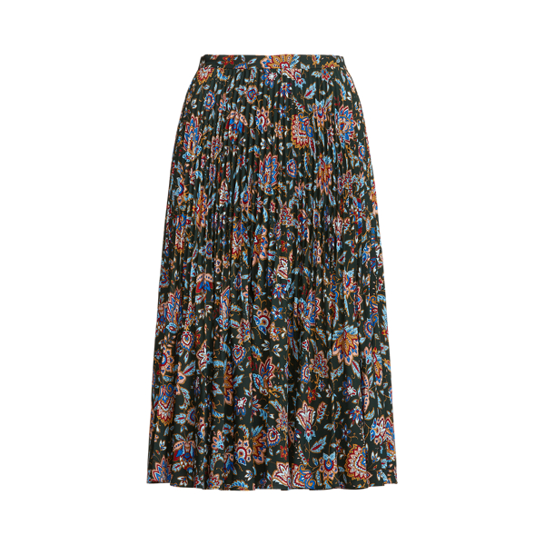 Ascot-Print Pleated Georgette Midi Skirt Lauren 1