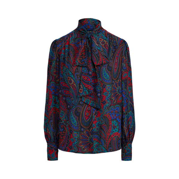 Paisley Georgette Tie-Neck Shirt Lauren 1