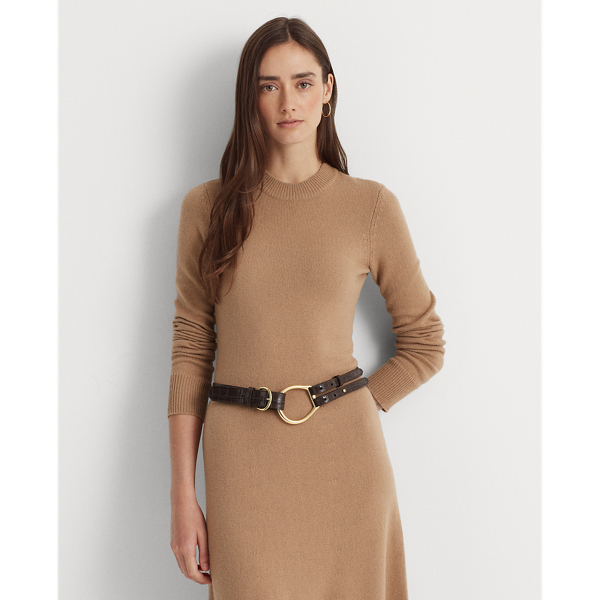 Classic Camel Wool-Blend Long-Sleeve Sweater Dress Lauren Petite 4