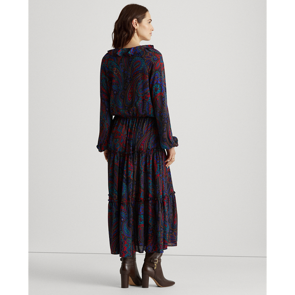 Lauren Navy Multi Paisley Georgette Long-Sleeve Dress Lauren Petite 5