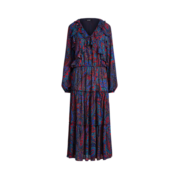 Paisley Georgette Long-Sleeve Dress