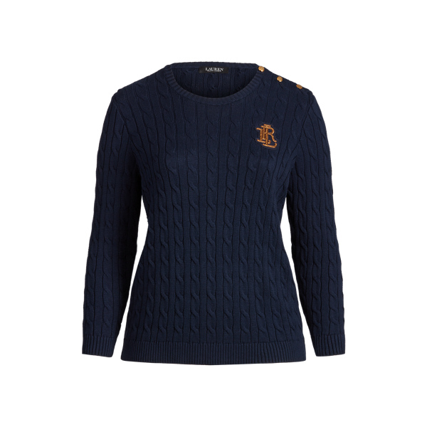 Button-Trim Cable-Knit Jumper