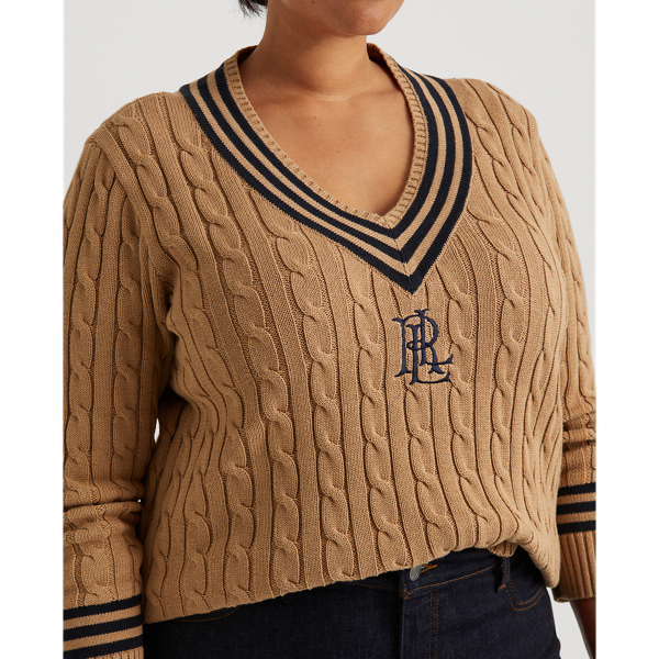 Classic Camel/ Lauren Nav Logo Cricket Sweater Lauren Woman 6