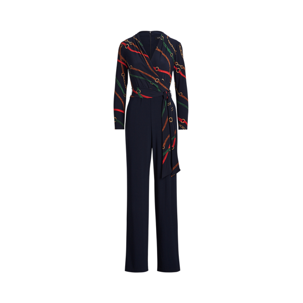 Belting-Print Jersey Jumpsuit Lauren em 1