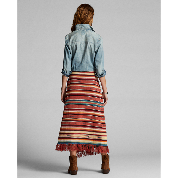 Rust Multi Southwestern Fringe Wrap Skirt RRL 4
