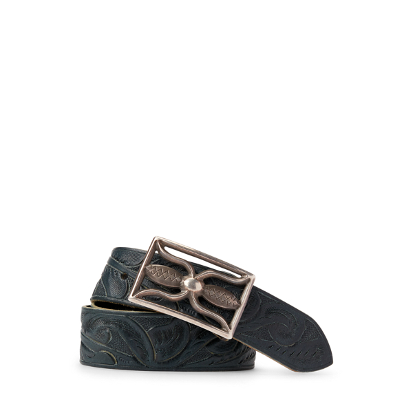 Hand-Tooled Indigo Leather Belt RRL 1