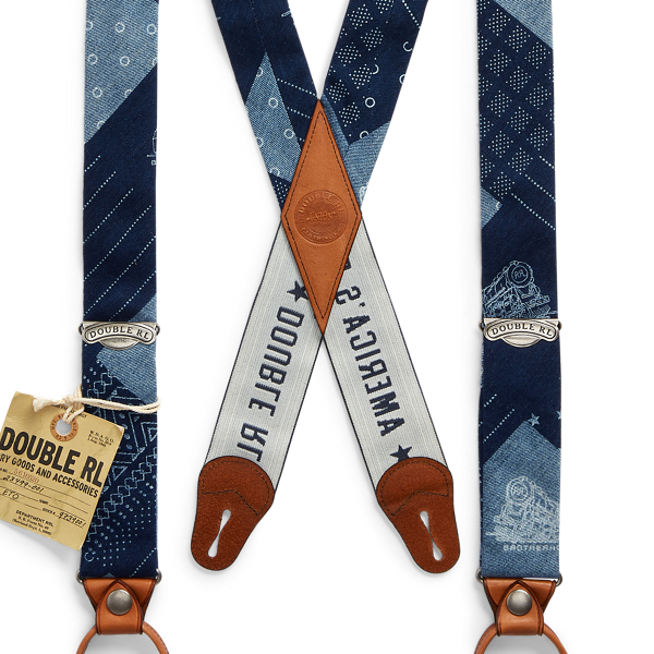 Bretelles patchwork indigo RRL en Indigo/Brun 2