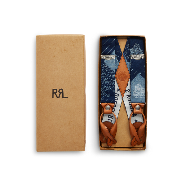 Bretelles patchwork indigo RRL en Indigo/Brun 3