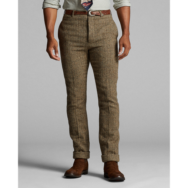 Brown Cream Herringbone Slim Fit Wool Herringbone Suit Trouser RRL 3