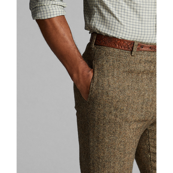 Brown Cream Herringbone Slim Fit Wool Herringbone Suit Trouser RRL 5