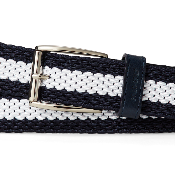 Multi Leather-Trim Striped Webbed Belt Polo Golf 2