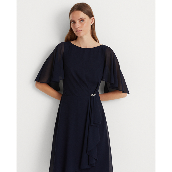 Abito in georgette con maniche a volant Lauren in Blu navy faro 4