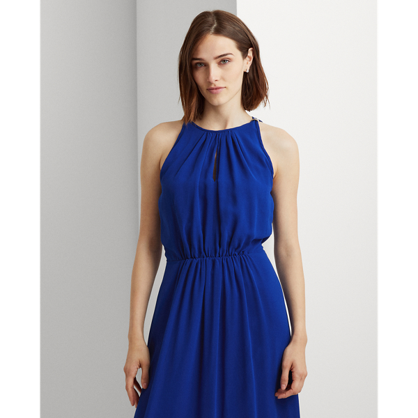 Royal Cobalt Chiffon Halter Gown Lauren 4