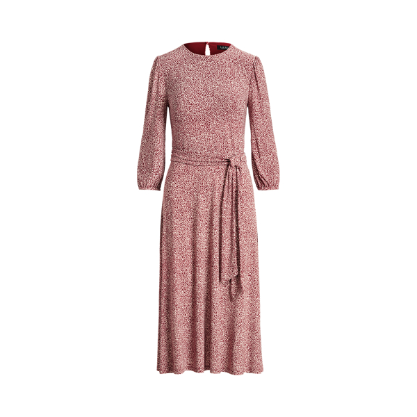 Leaf-Print Jersey Blouson-Sleeve Dress Lauren 1