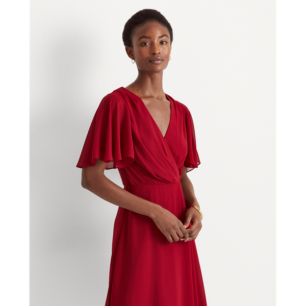 Georgette jurk met vlindermouwen Lauren in Romantic Garnet 4