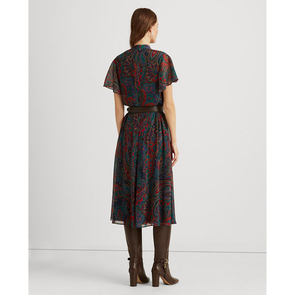 Lighthouse Navy/Red/Multi Paisley Georgette Tie-Neck Dress Lauren 5